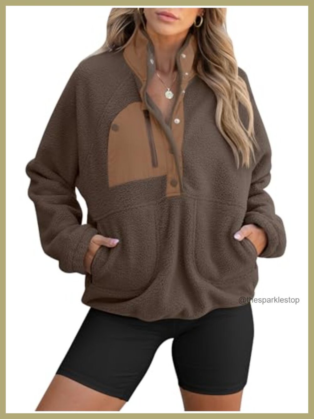 Womens Fleece Pullover Jacket Fuzzy Sherpa Sweatshirt with Pockets